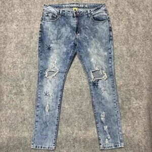 Grindhouse Denim Men's Distressed Skinny Jeans Size 36x32 Blue Light‎ Wash Denim